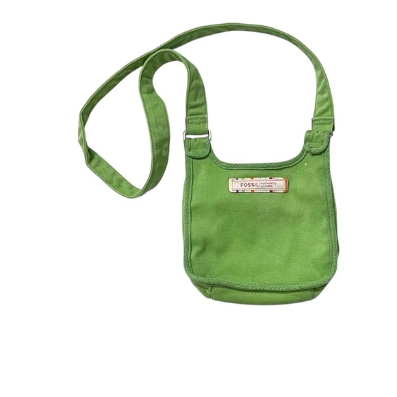 Fossil Lime Green Canvas Crossbody Bag Adjustable Strap - Picture 5 of 7